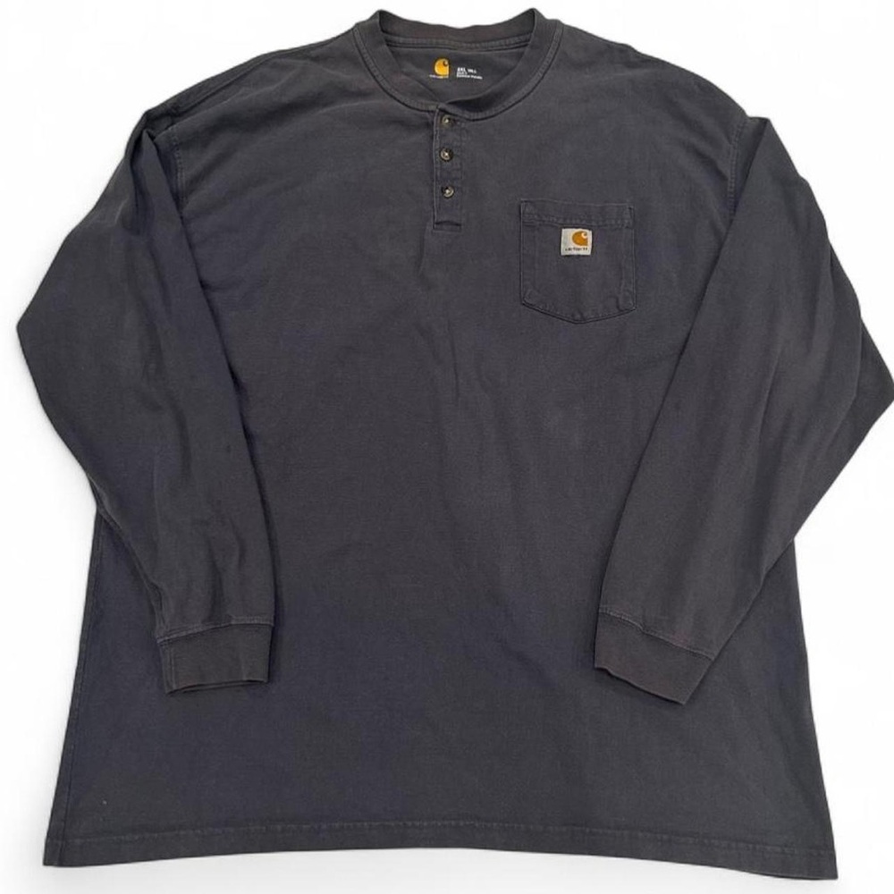 Carhartt Henley Shirt Mens 2XL Tall Grey Pockets Long Sleeve Workwear Utility